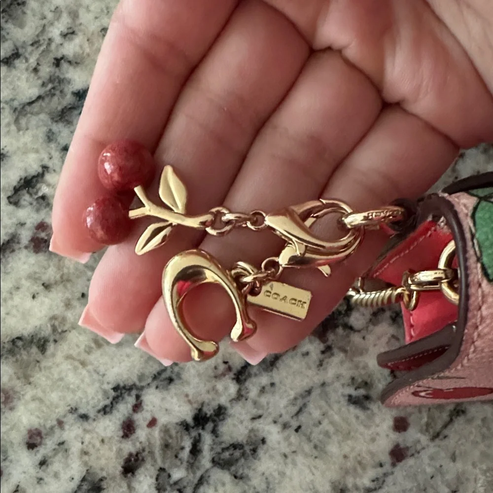 Coach Pink Cherry Print Leather wallet on a chain - Picture 2 of 5